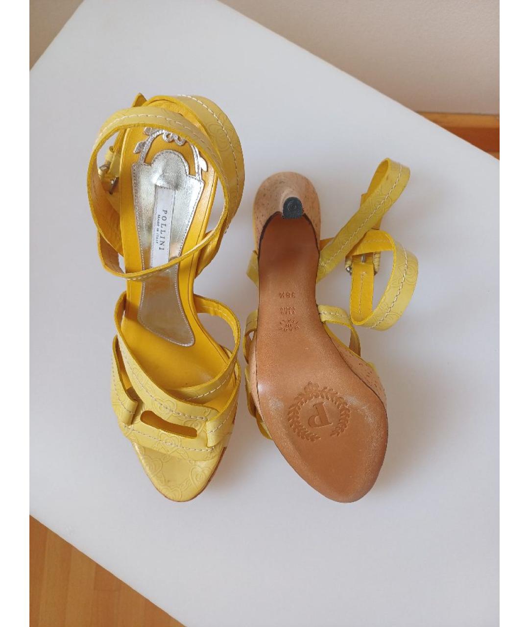 POLLINI Желтые кожаные босоножки, фото 7