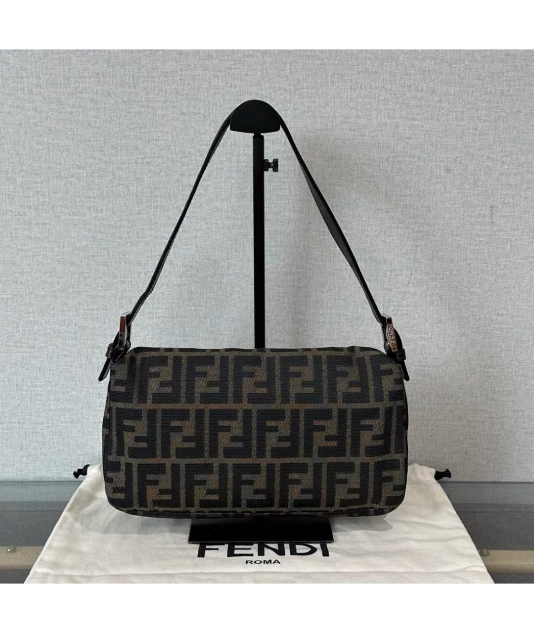 FENDI Коричневая жаккардовая сумка с короткими ручками, фото 3
