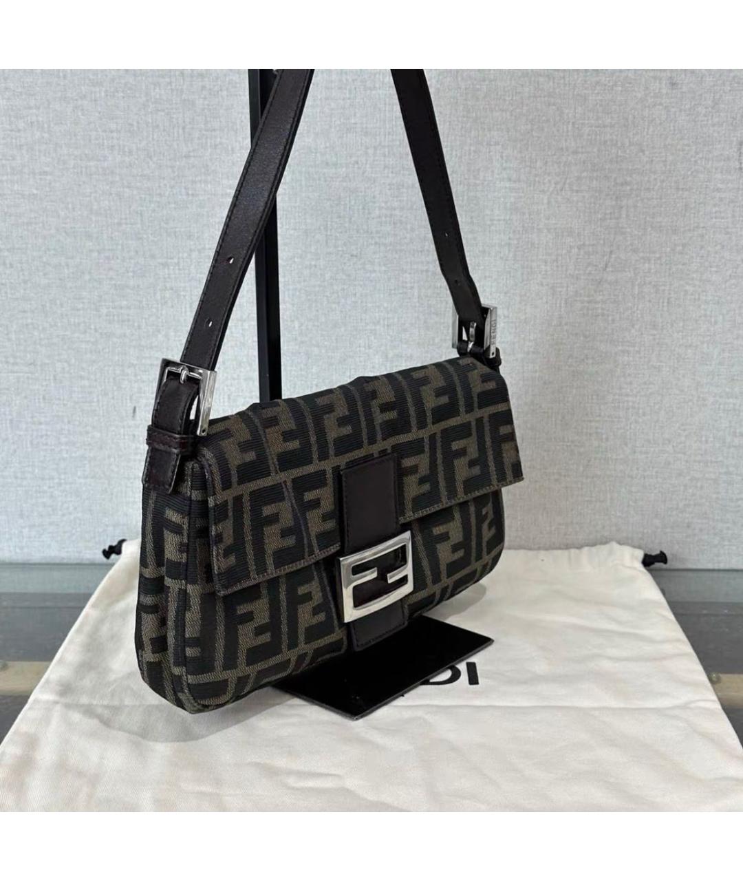 FENDI Коричневая жаккардовая сумка с короткими ручками, фото 4