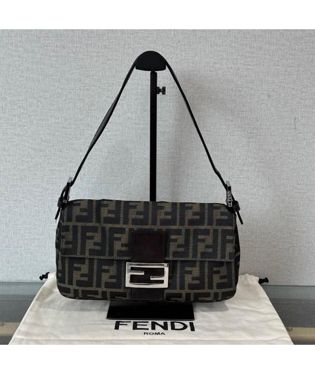 FENDI Коричневая жаккардовая сумка с короткими ручками, фото 2