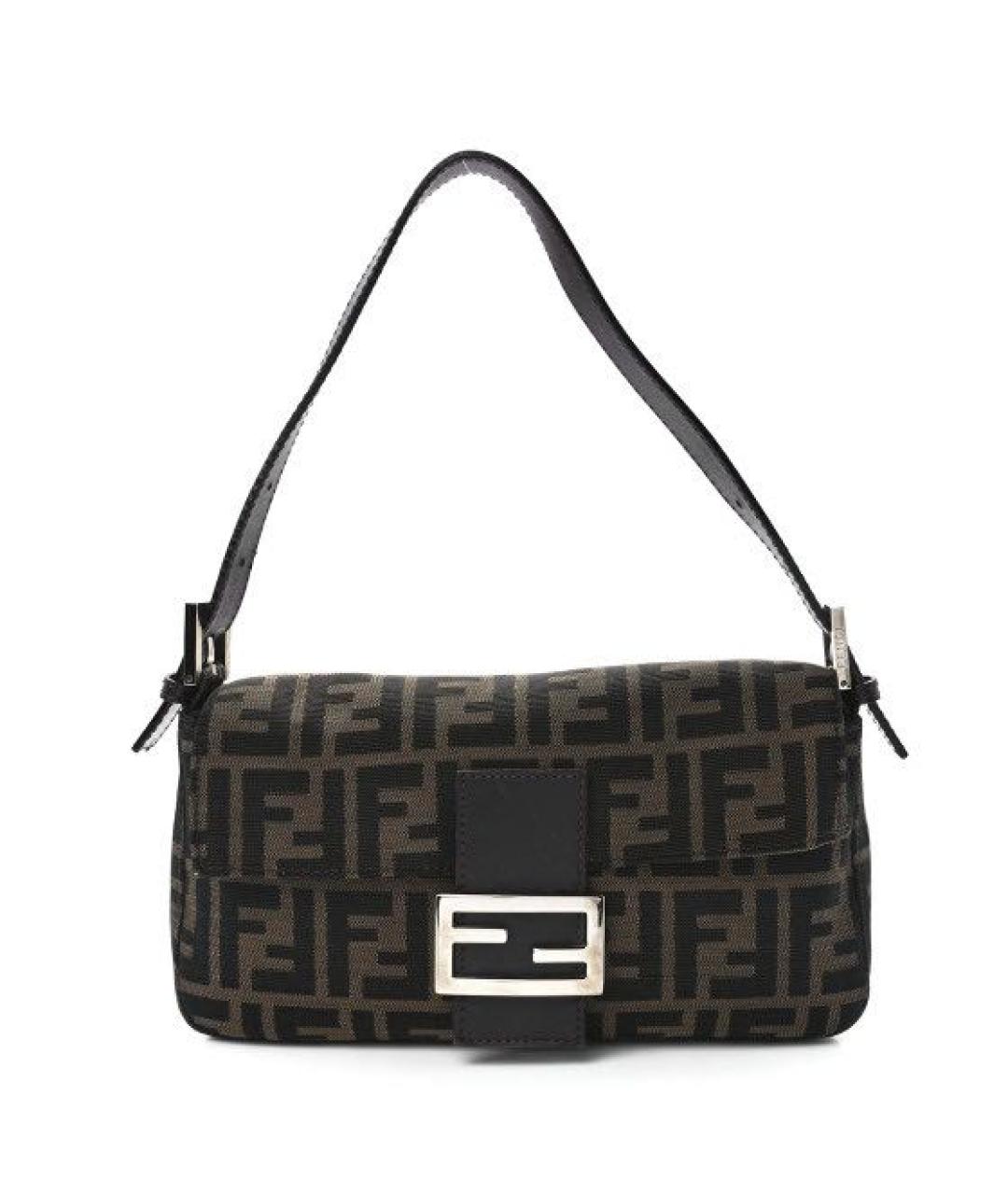 FENDI Коричневая жаккардовая сумка с короткими ручками, фото 1