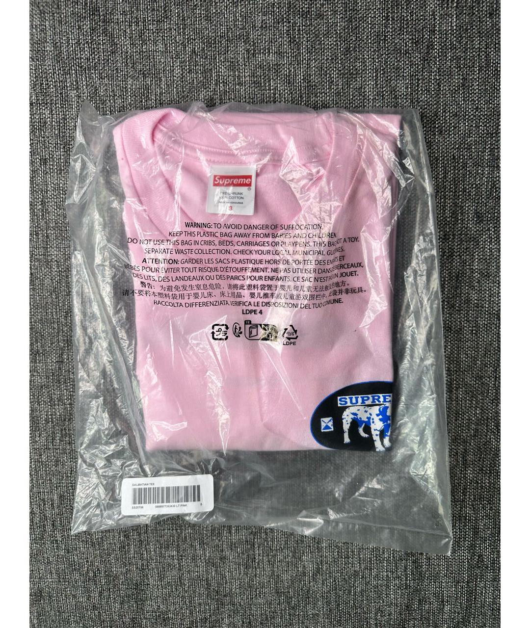 SUPREME Розовая хлопковая футболка, фото 3