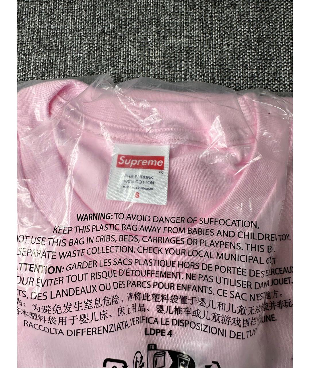 SUPREME Розовая хлопковая футболка, фото 5
