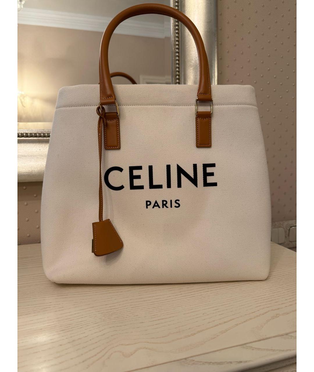 CELINE Белая тканевая сумка с короткими ручками, фото 9