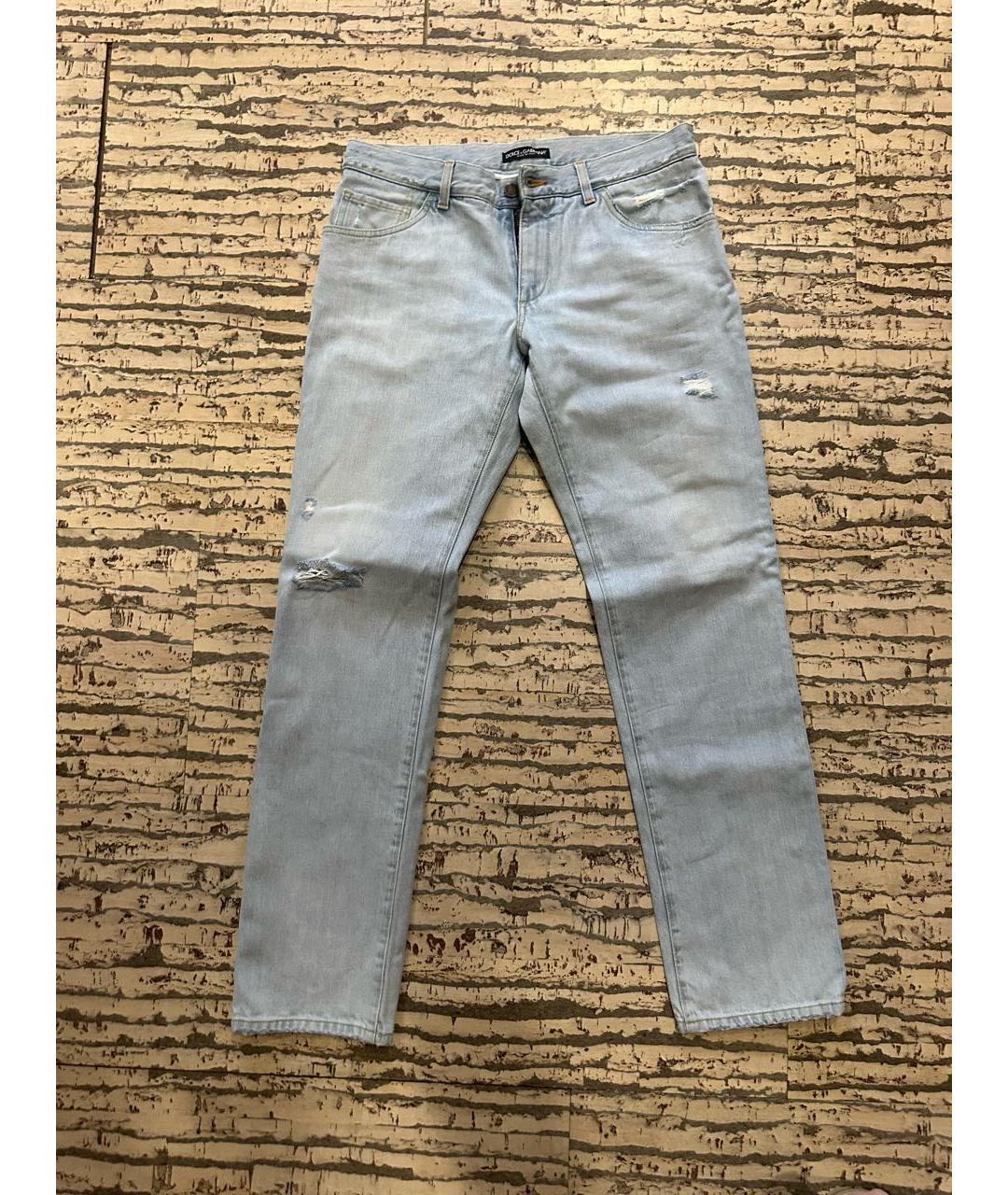 DOLCE&GABBANA Голубые хлопковые прямые джинсы, фото 4