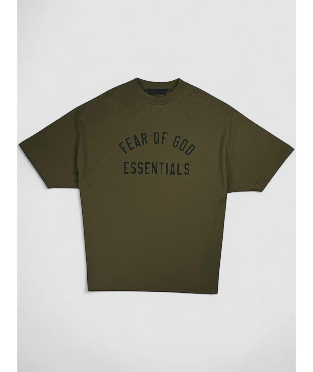 FEAR OF GOD ESSENTIALS Хаки хлопковая футболка, фото 7