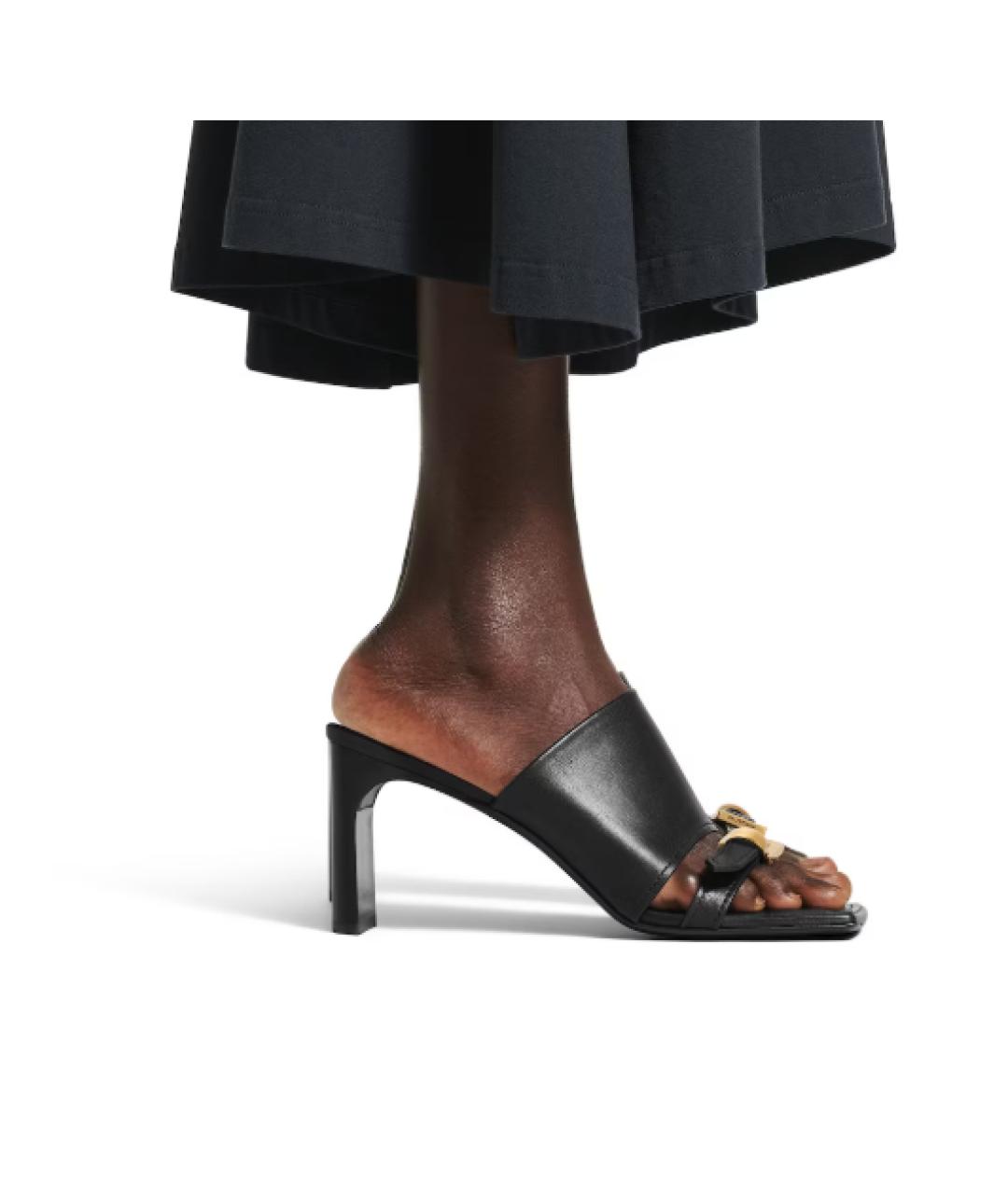 BALENCIAGA Черные кожаные мюли, фото 4