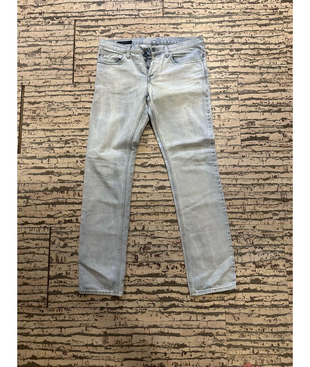 GUCCI Голубые хлопковые прямые джинсы, фото 4