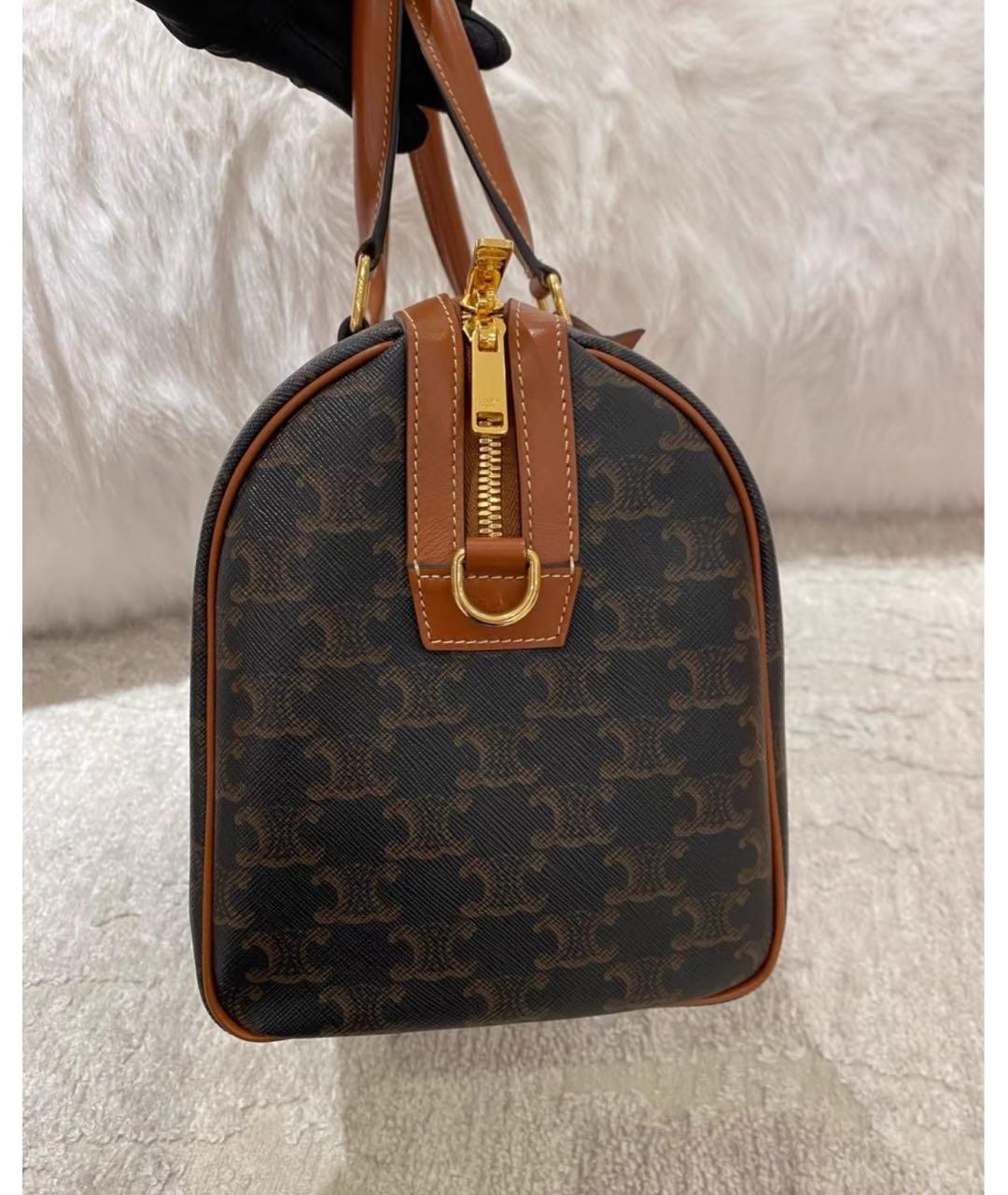 CELINE Коричневая кожаная сумка с короткими ручками, фото 4