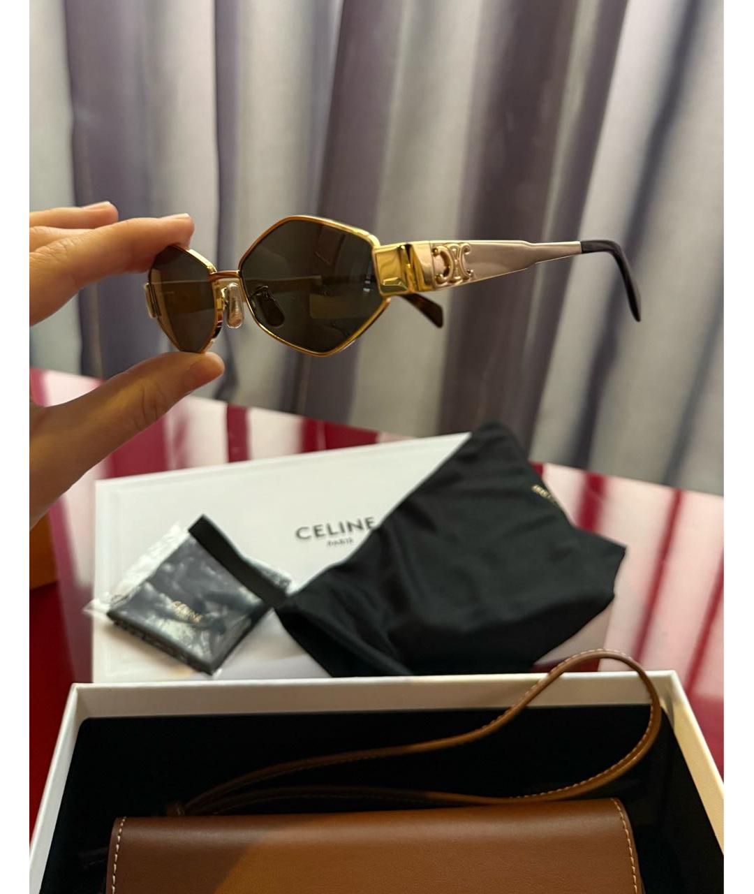 CELINE Золотые металлические солнцезащитные очки, фото 2