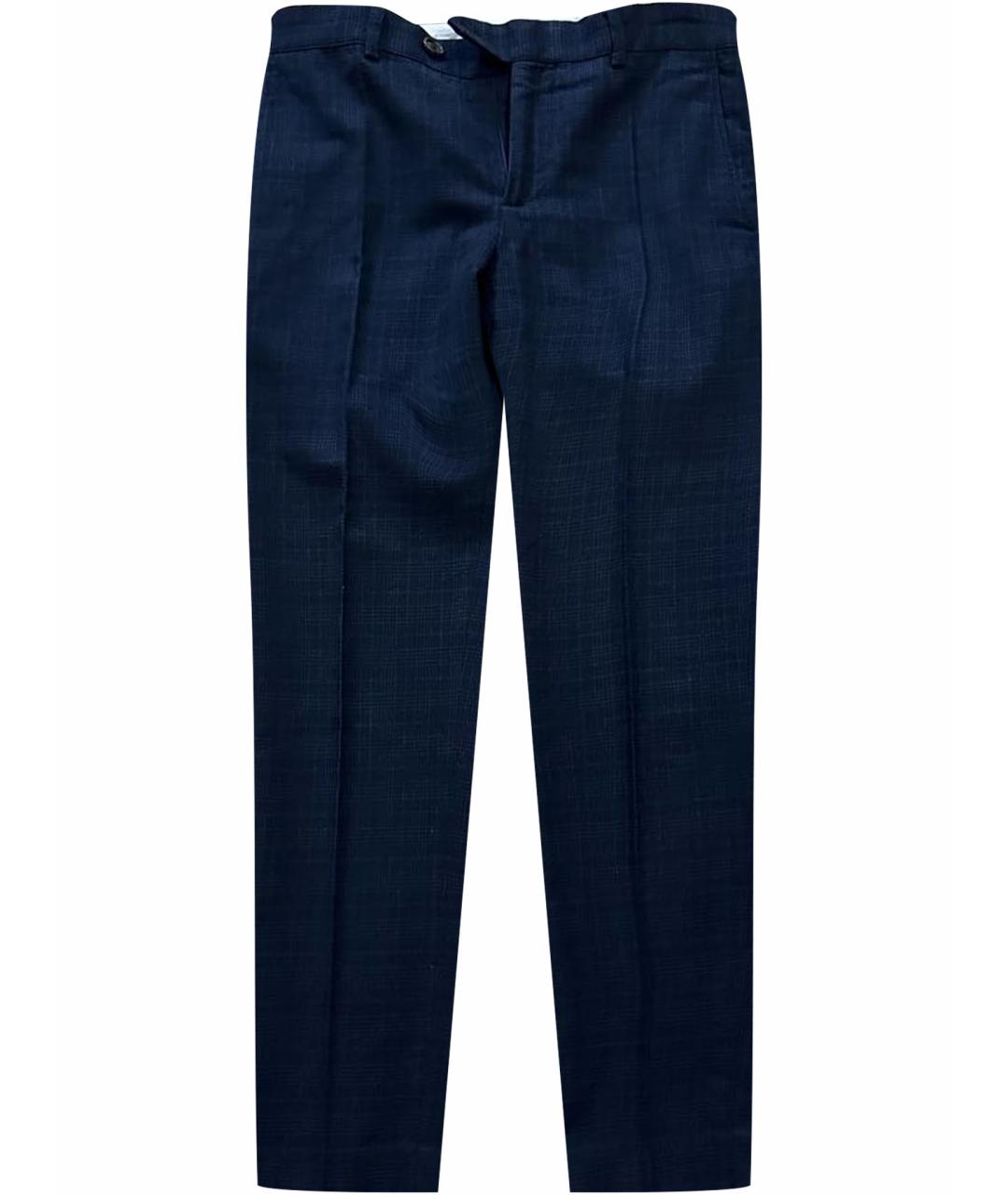BRUNELLO CUCINELLI Темно-синие хлопко-эластановые классические брюки, фото 1
