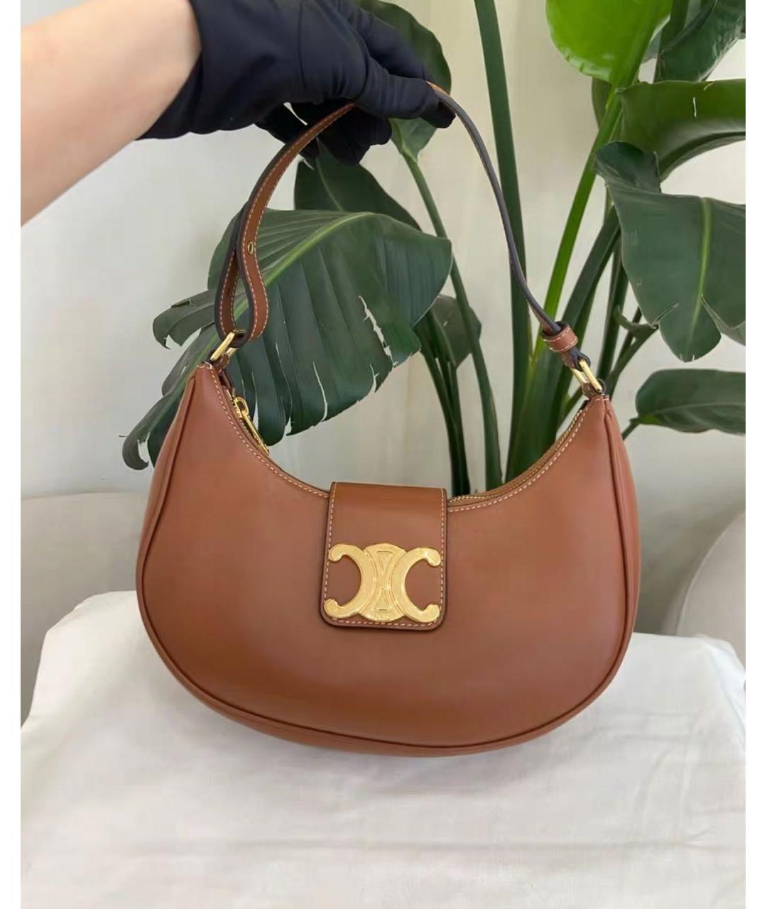 CELINE Коричневая кожаная сумка через плечо, фото 2