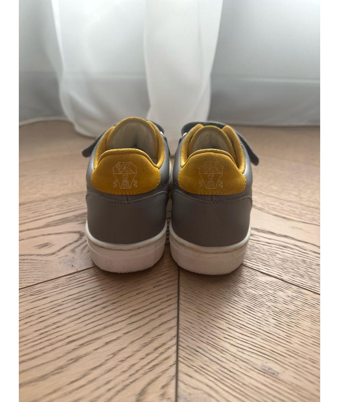 BRUNELLO CUCINELLI Антрацитовые кожаные кеды, фото 4