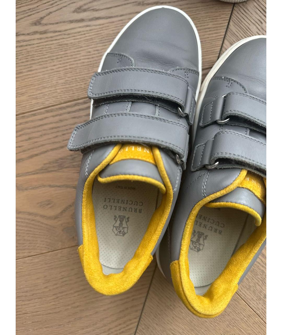 BRUNELLO CUCINELLI Антрацитовые кожаные кеды, фото 5