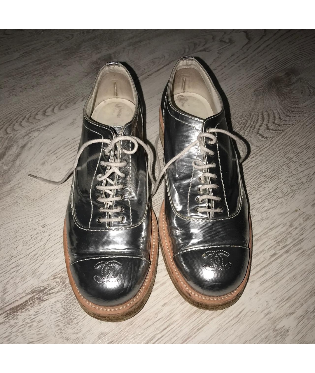 CHANEL PRE-OWNED Серебряные кожаные ботинки, фото 6