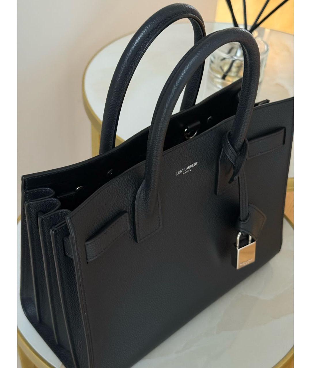 SAINT LAURENT Черная кожаная сумка с короткими ручками, фото 5