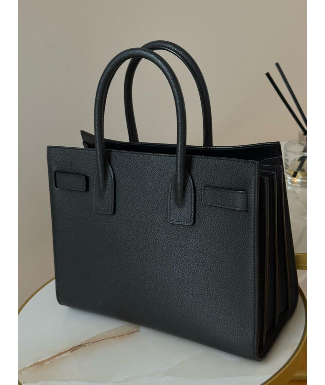 SAINT LAURENT Черная кожаная сумка с короткими ручками, фото 3