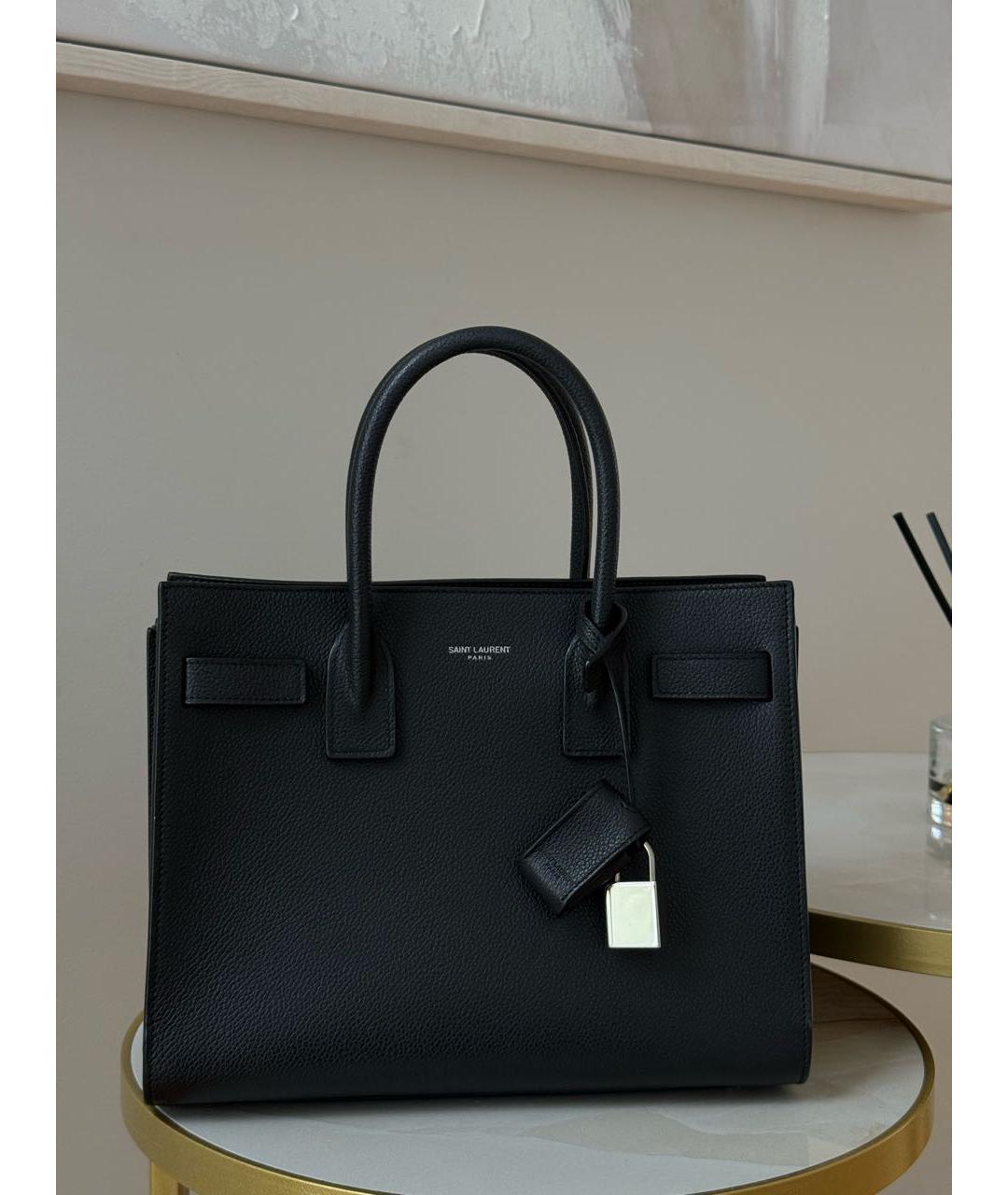 SAINT LAURENT Черная кожаная сумка с короткими ручками, фото 8