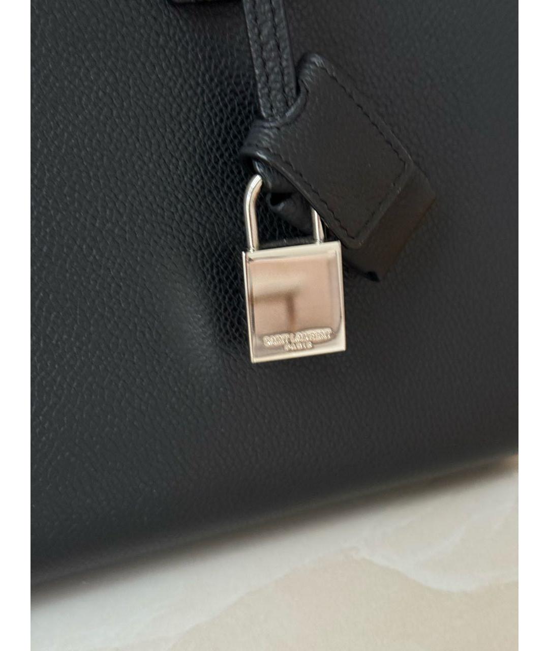 SAINT LAURENT Черная кожаная сумка с короткими ручками, фото 4