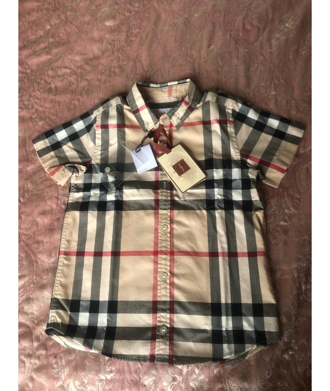 BURBERRY Бежевая хлопковая детская рубашка, фото 5