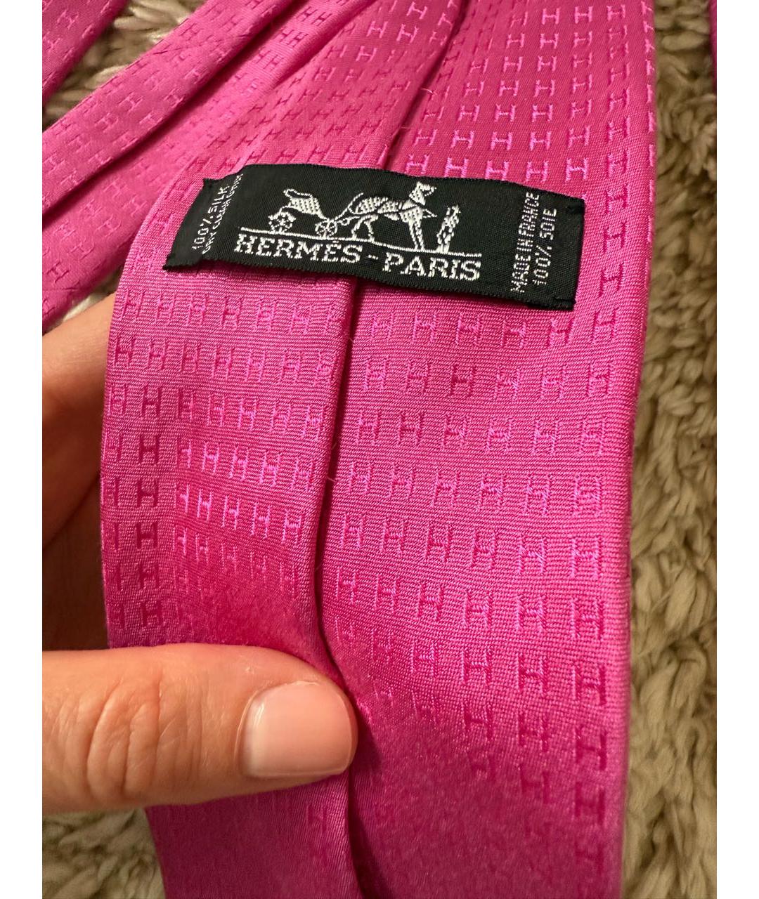 HERMES Розовый шелковый галстук, фото 5