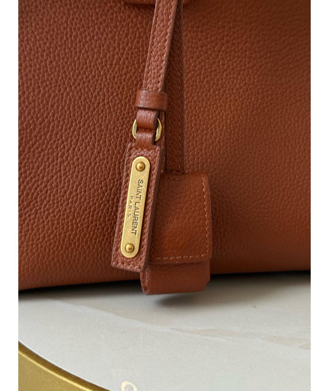 SAINT LAURENT Оранжевая кожаная сумка с короткими ручками, фото 6