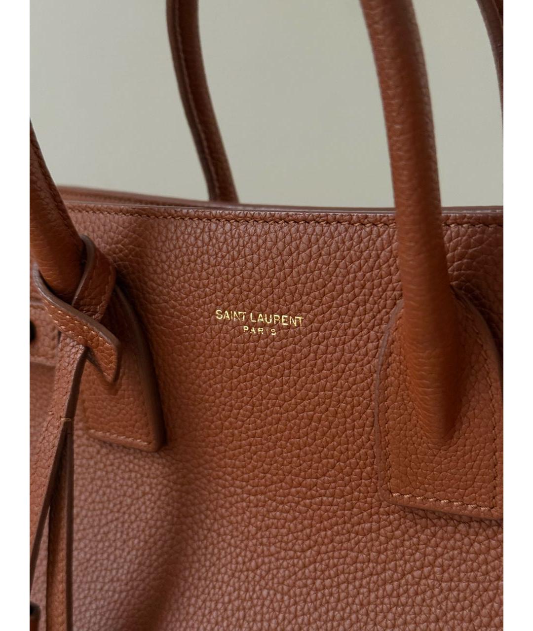 SAINT LAURENT Оранжевая кожаная сумка с короткими ручками, фото 2