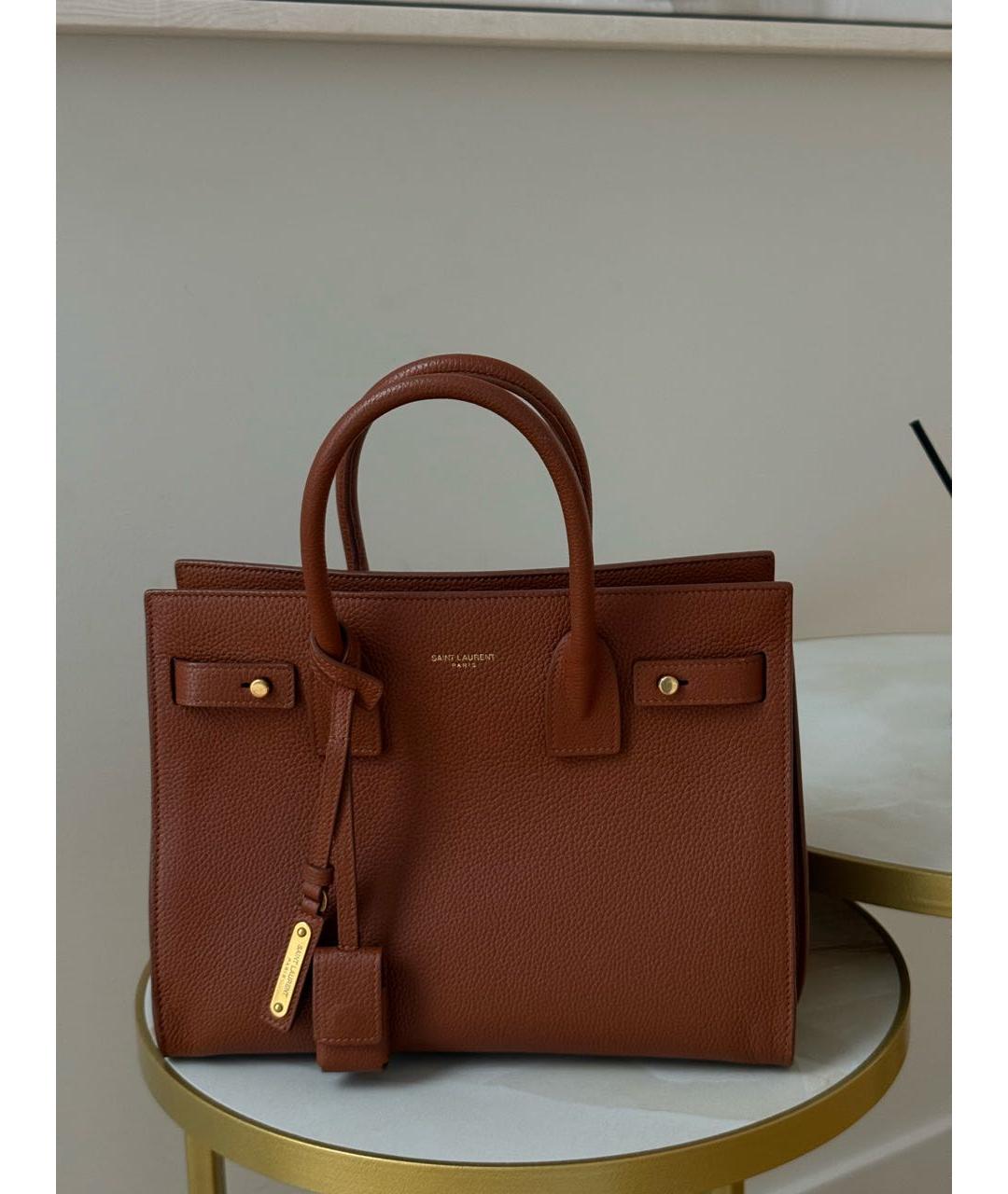 SAINT LAURENT Оранжевая кожаная сумка с короткими ручками, фото 8