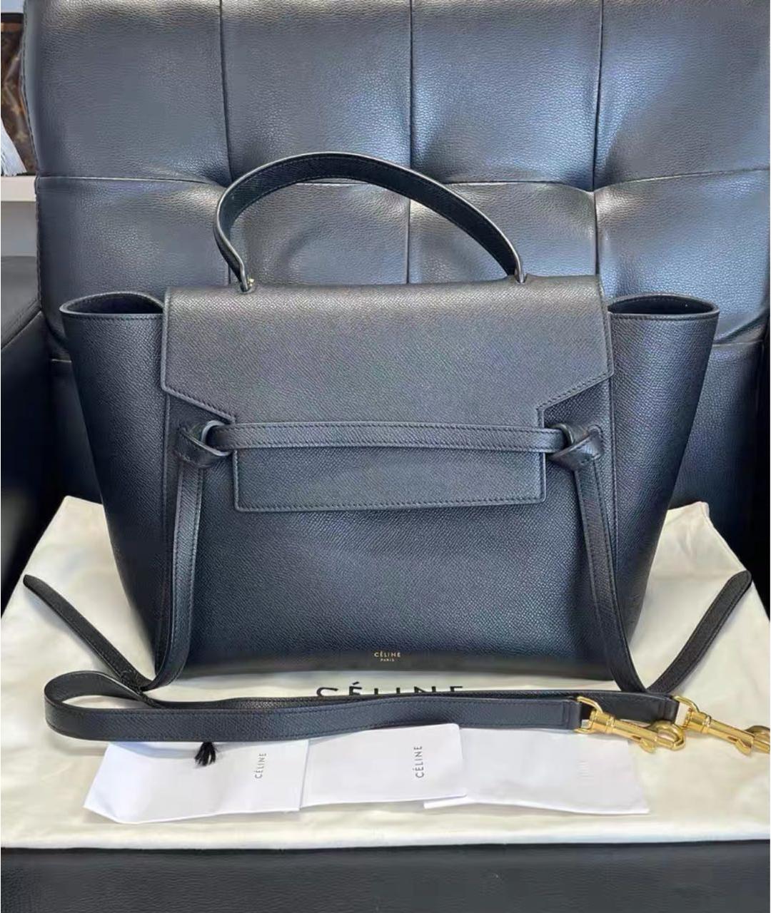 CELINE Черная кожаная сумка тоут, фото 2