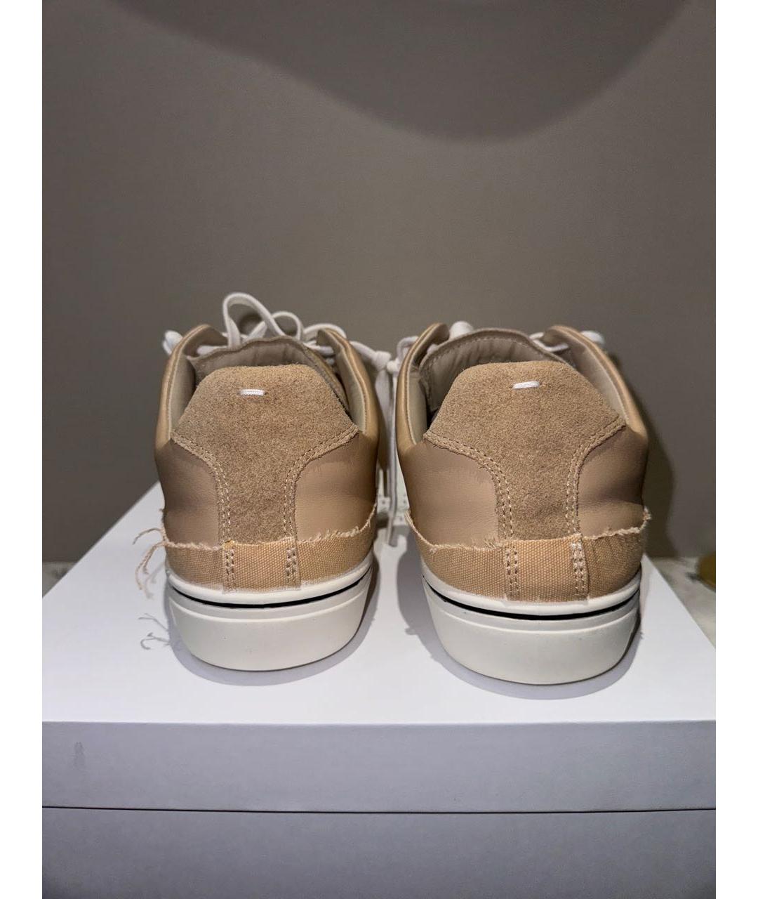 MAISON MARGIELA Бежевые кожаные низкие кроссовки / кеды, фото 3