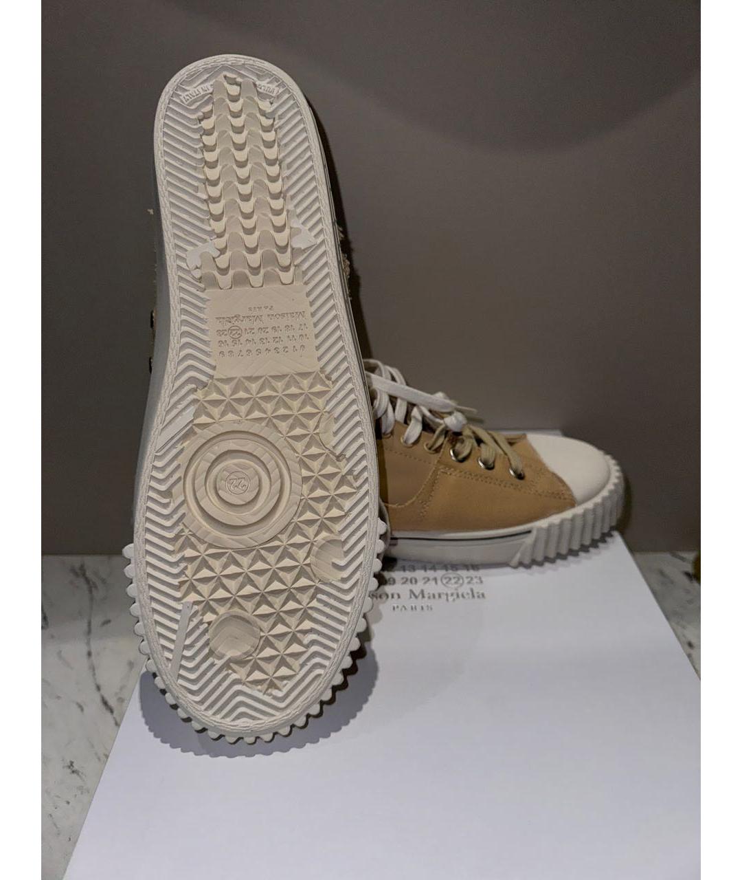 MAISON MARGIELA Бежевые кожаные низкие кроссовки / кеды, фото 5