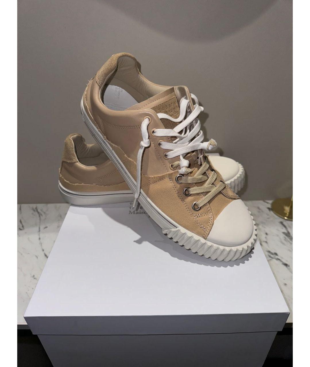 MAISON MARGIELA Бежевые кожаные низкие кроссовки / кеды, фото 4
