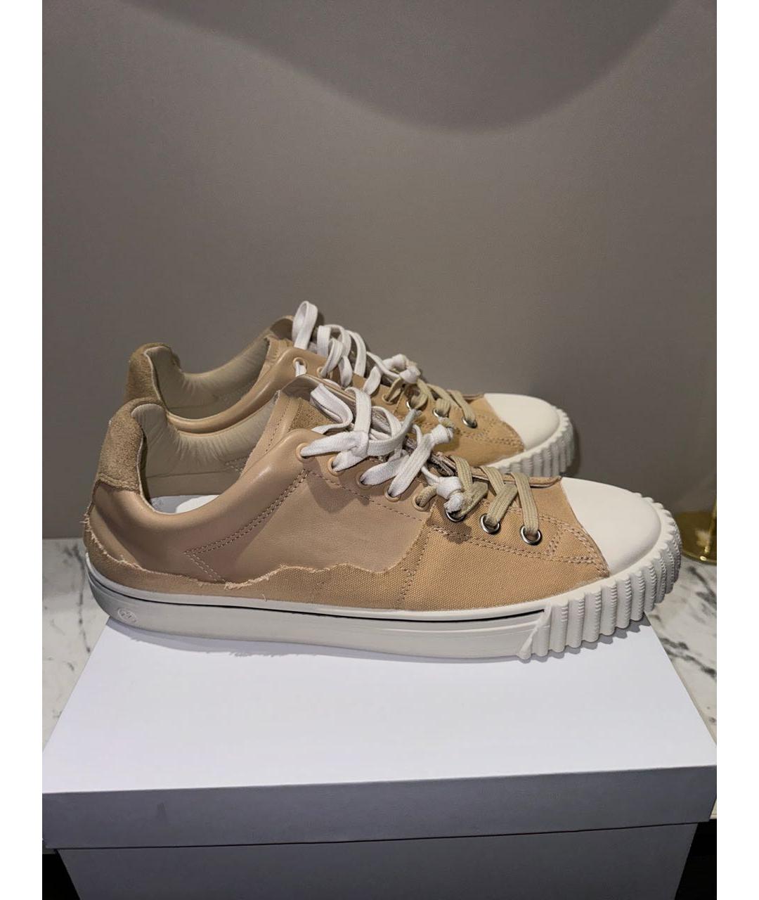 MAISON MARGIELA Бежевые кожаные низкие кроссовки / кеды, фото 7