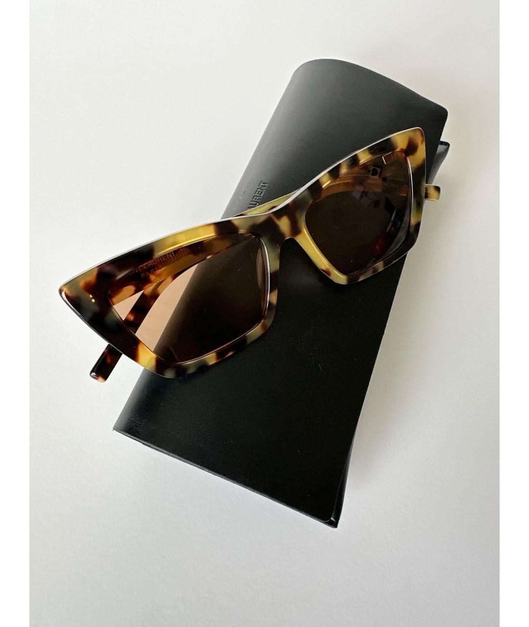 SAINT LAURENT Коричневые пластиковые солнцезащитные очки, фото 4