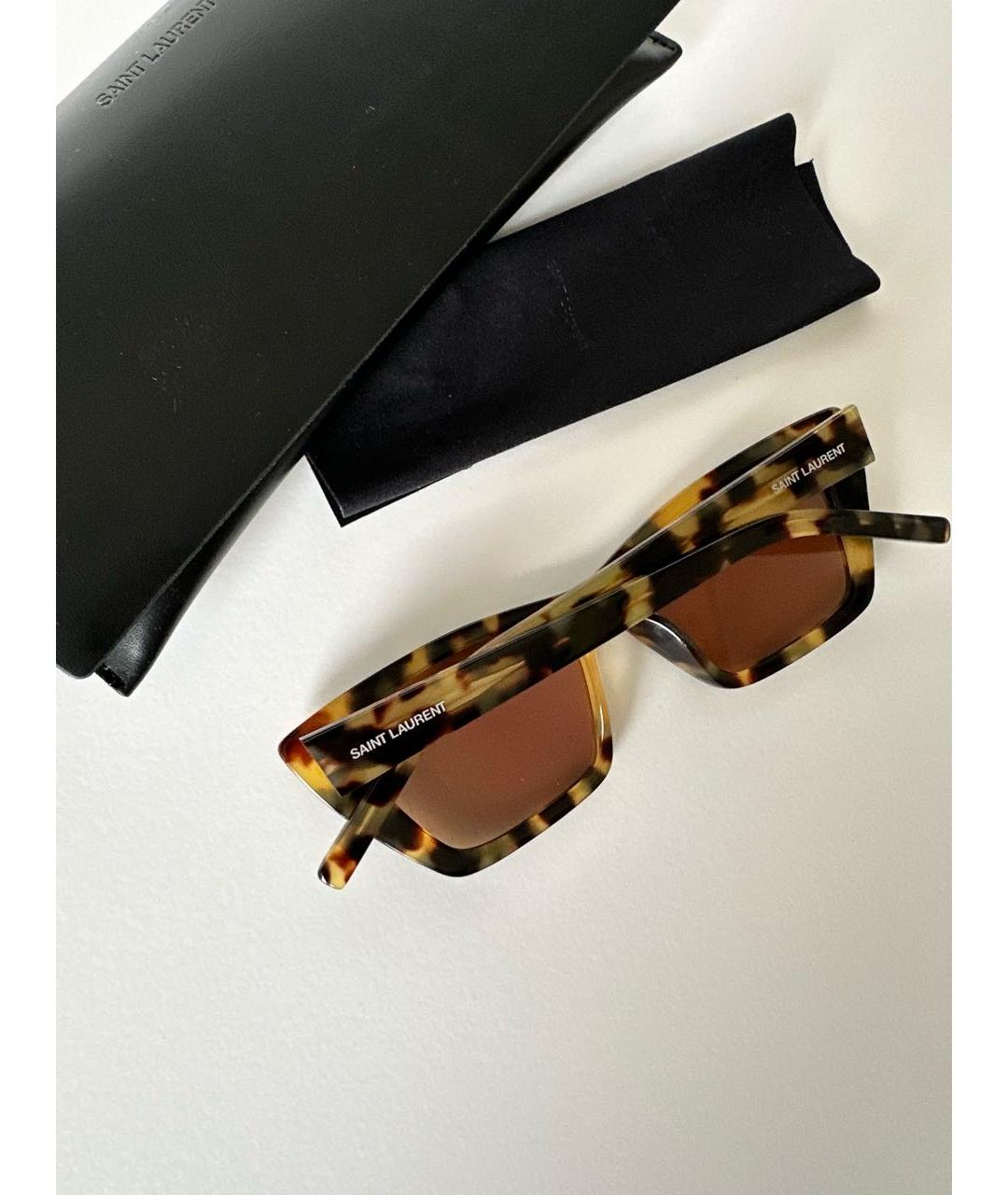 SAINT LAURENT Коричневые пластиковые солнцезащитные очки, фото 6