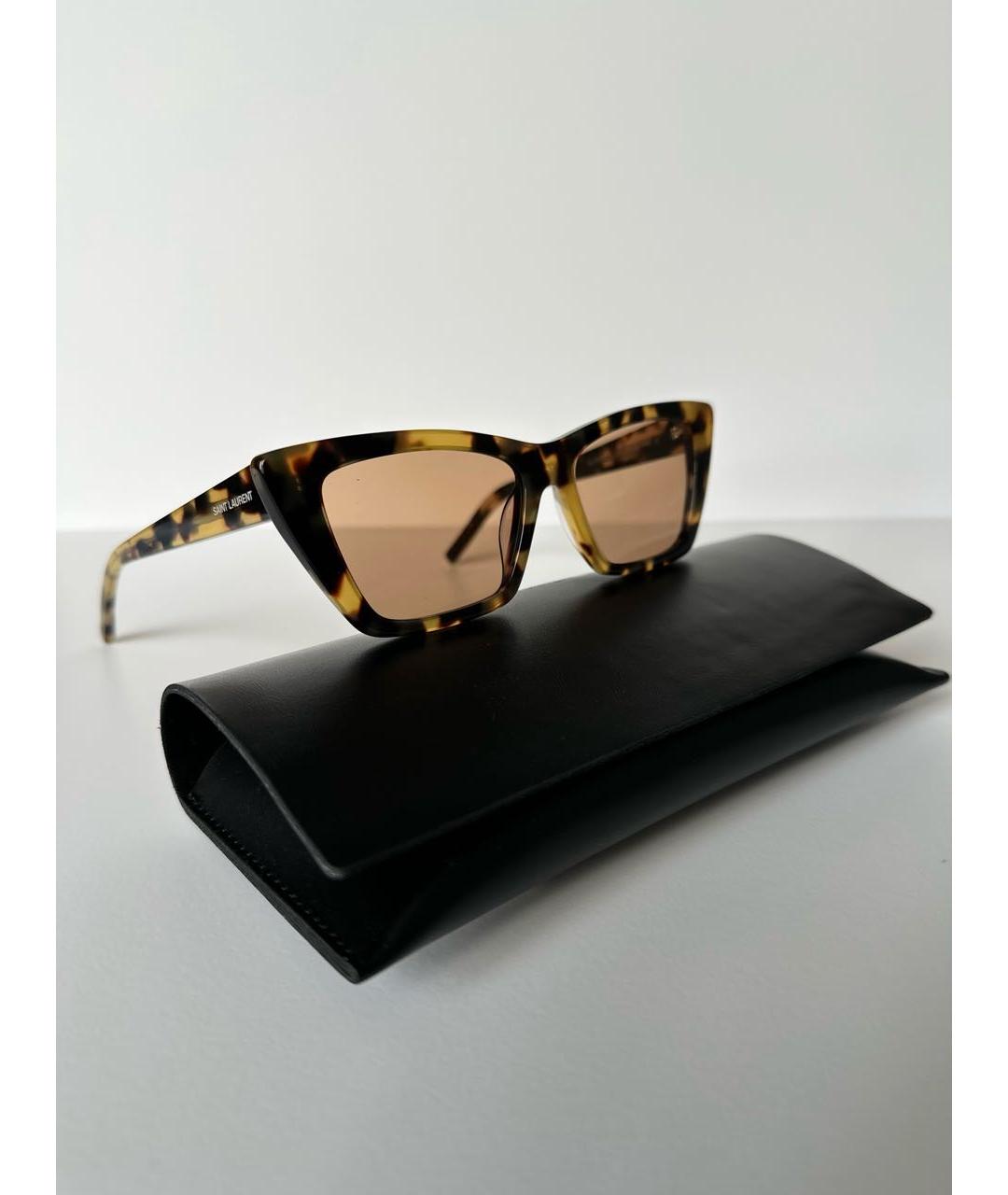 SAINT LAURENT Коричневые пластиковые солнцезащитные очки, фото 7