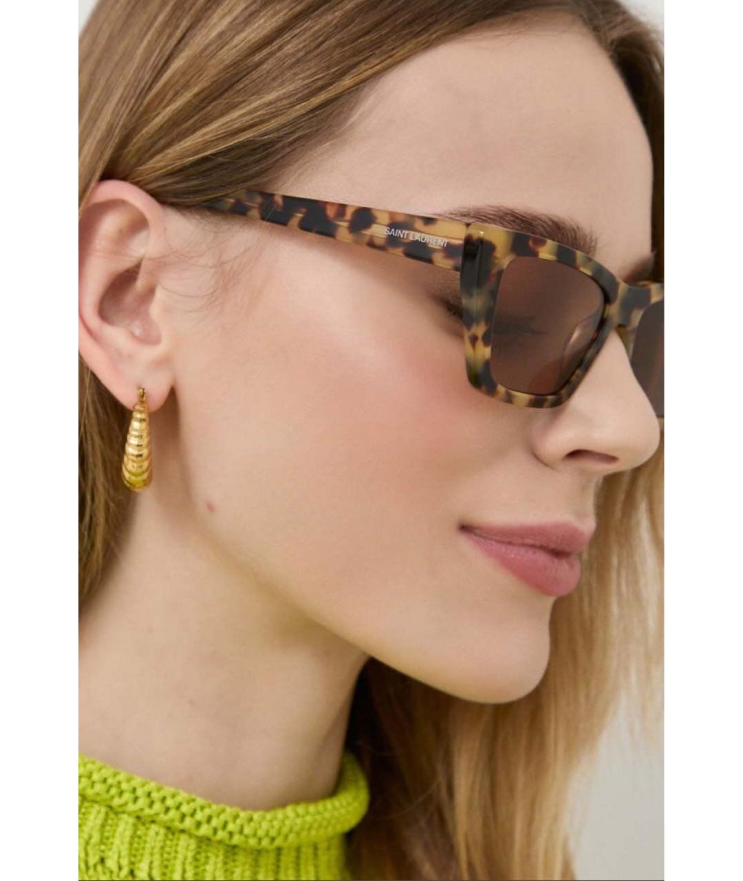 SAINT LAURENT Коричневые пластиковые солнцезащитные очки, фото 2