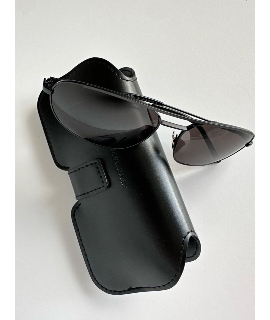 SAINT LAURENT Черные металлические солнцезащитные очки, фото 6