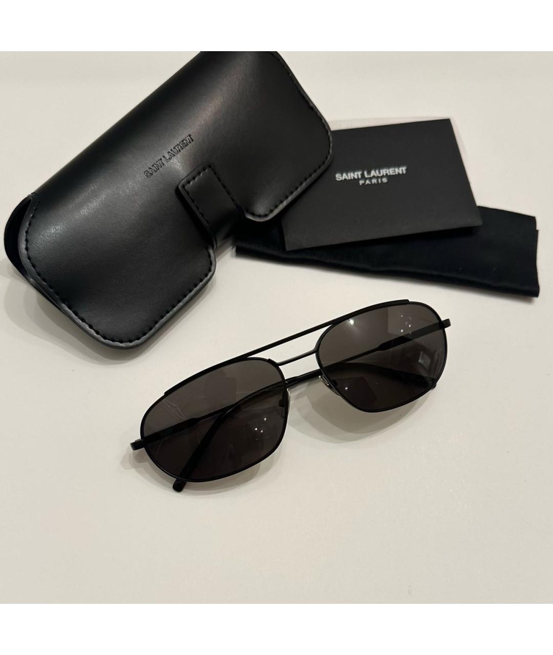 SAINT LAURENT Черные металлические солнцезащитные очки, фото 4