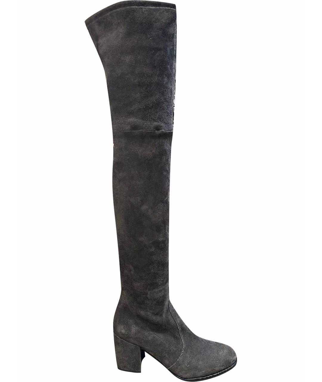 STUART WEITZMAN Антрацитовые замшевые ботфорты, фото 1