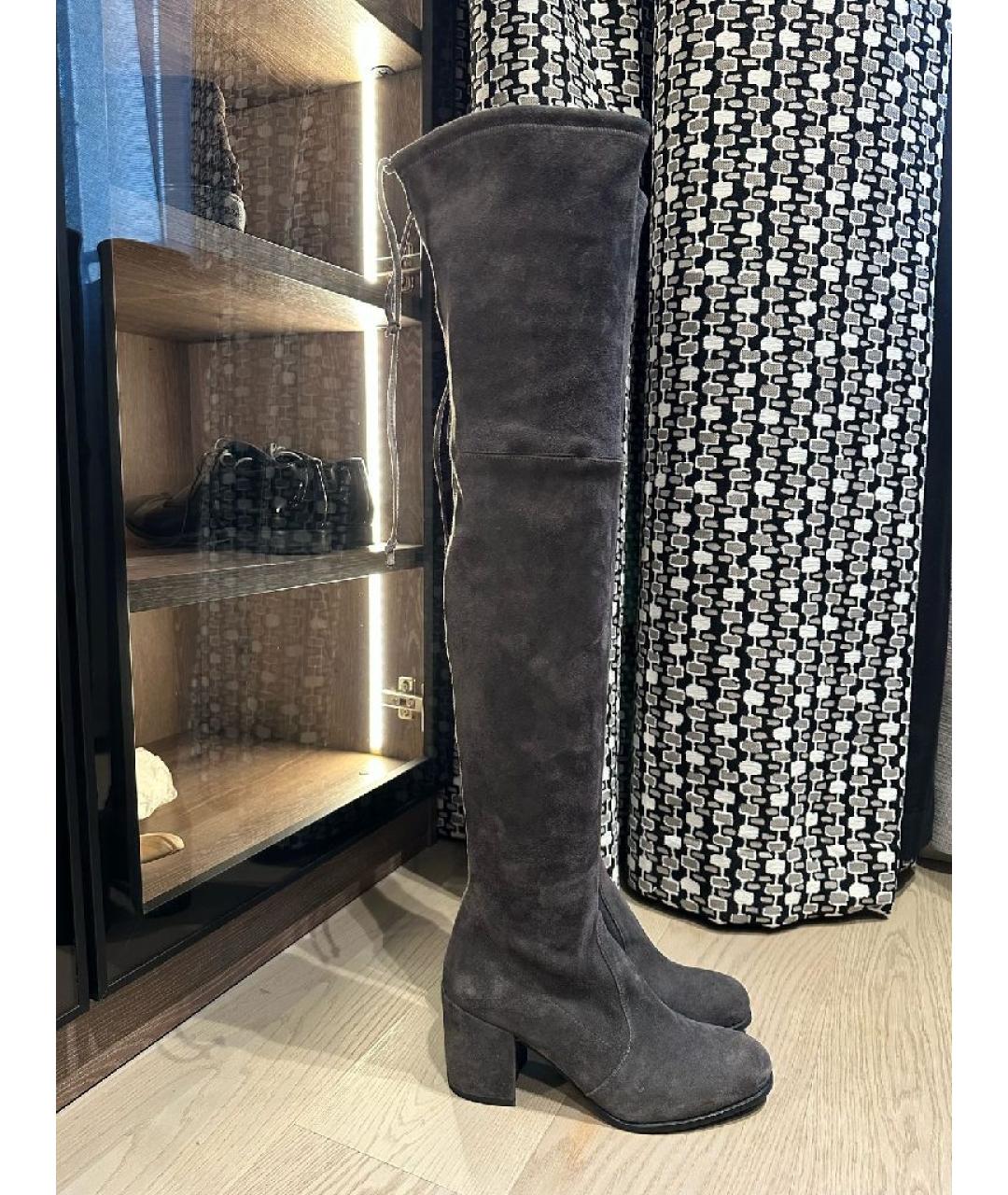 STUART WEITZMAN Антрацитовые замшевые ботфорты, фото 5