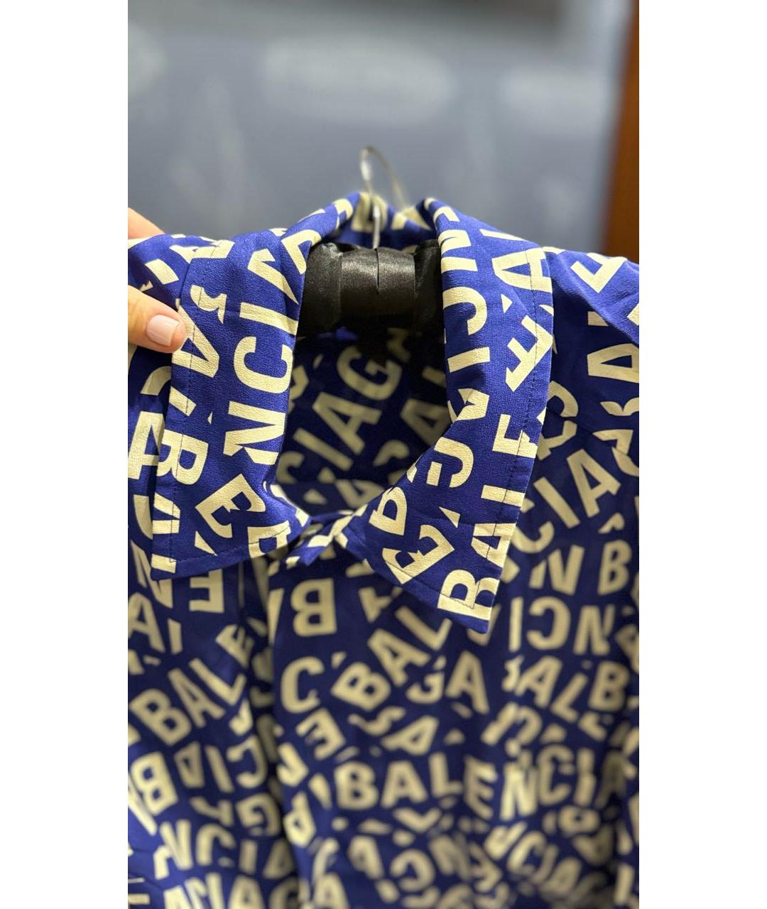 BALENCIAGA Синяя шелковая рубашка, фото 4