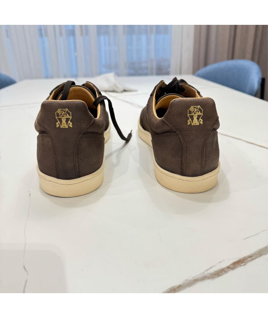 BRUNELLO CUCINELLI Коричневые кожаные низкие кроссовки / кеды, фото 4
