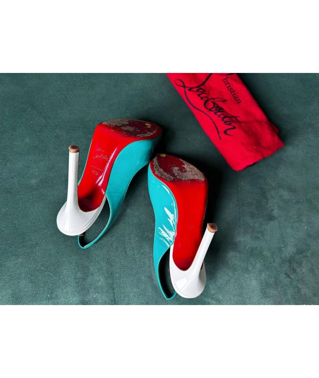 CHRISTIAN LOUBOUTIN Бирюзовые босоножки из лакированной кожи, фото 3