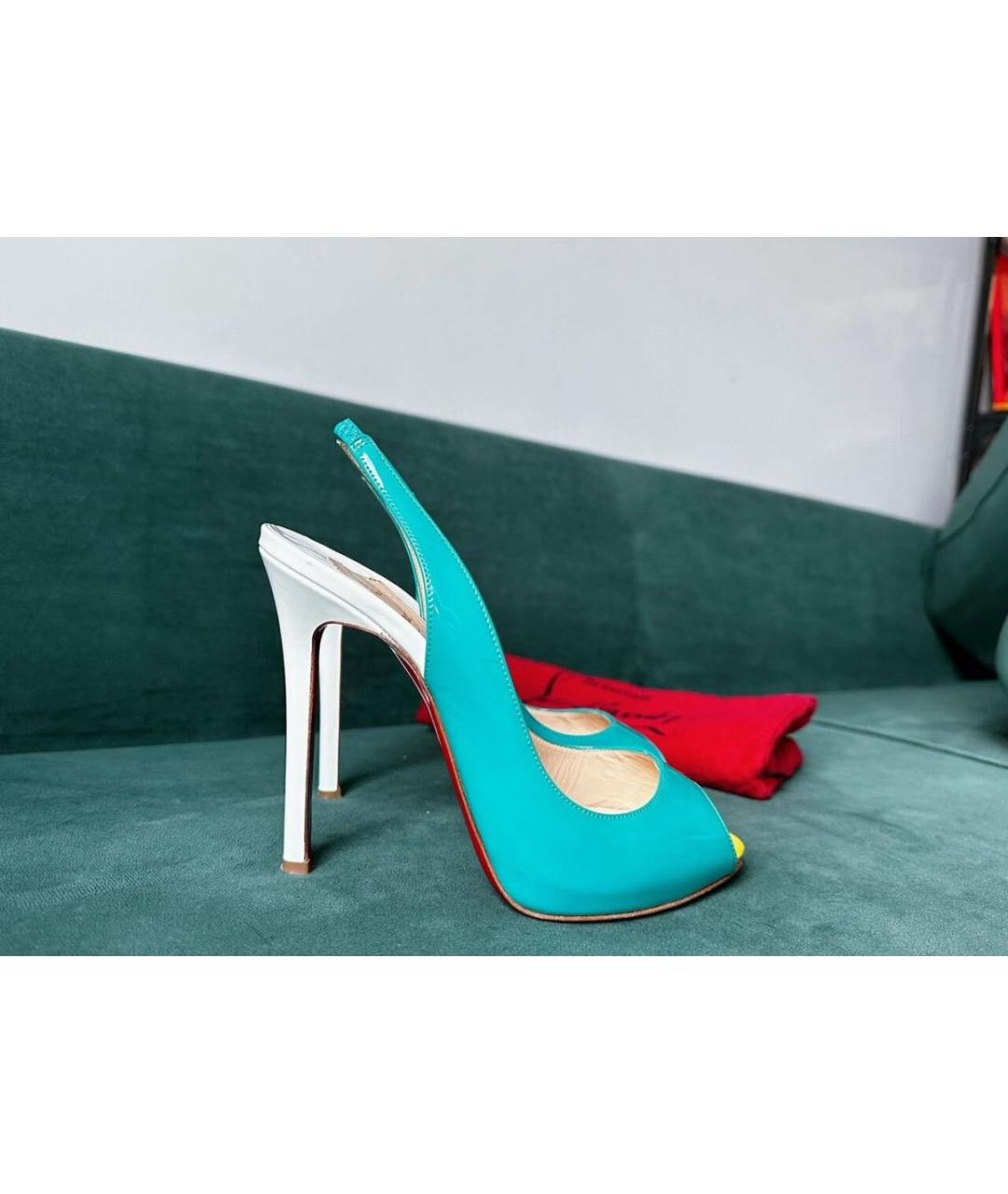 CHRISTIAN LOUBOUTIN Бирюзовые босоножки из лакированной кожи, фото 5