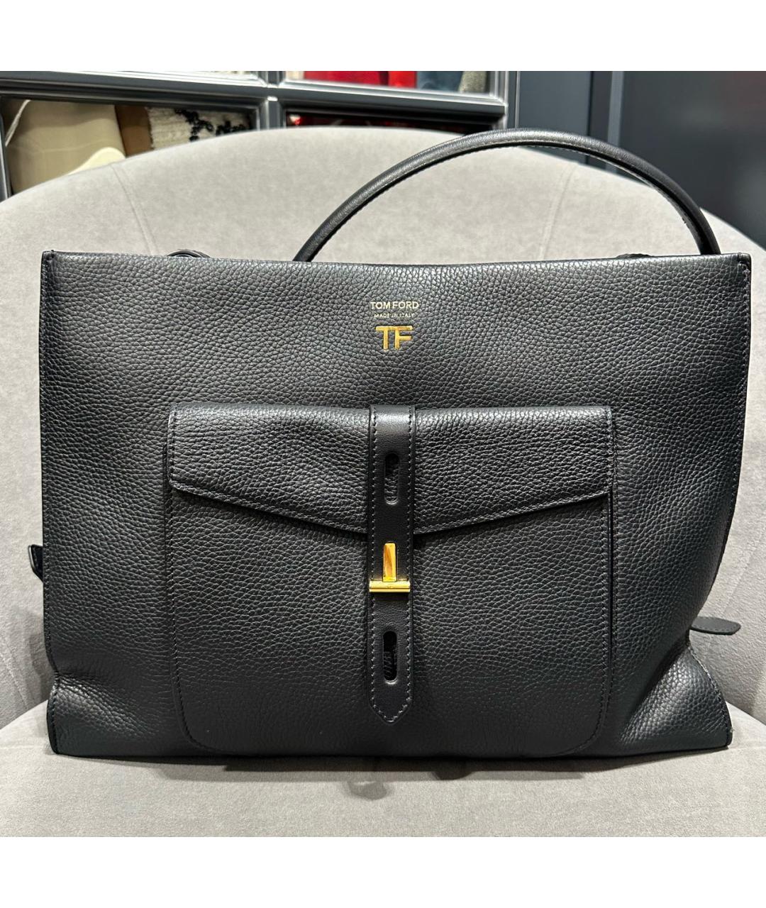 TOM FORD Черная кожаная сумка тоут, фото 7