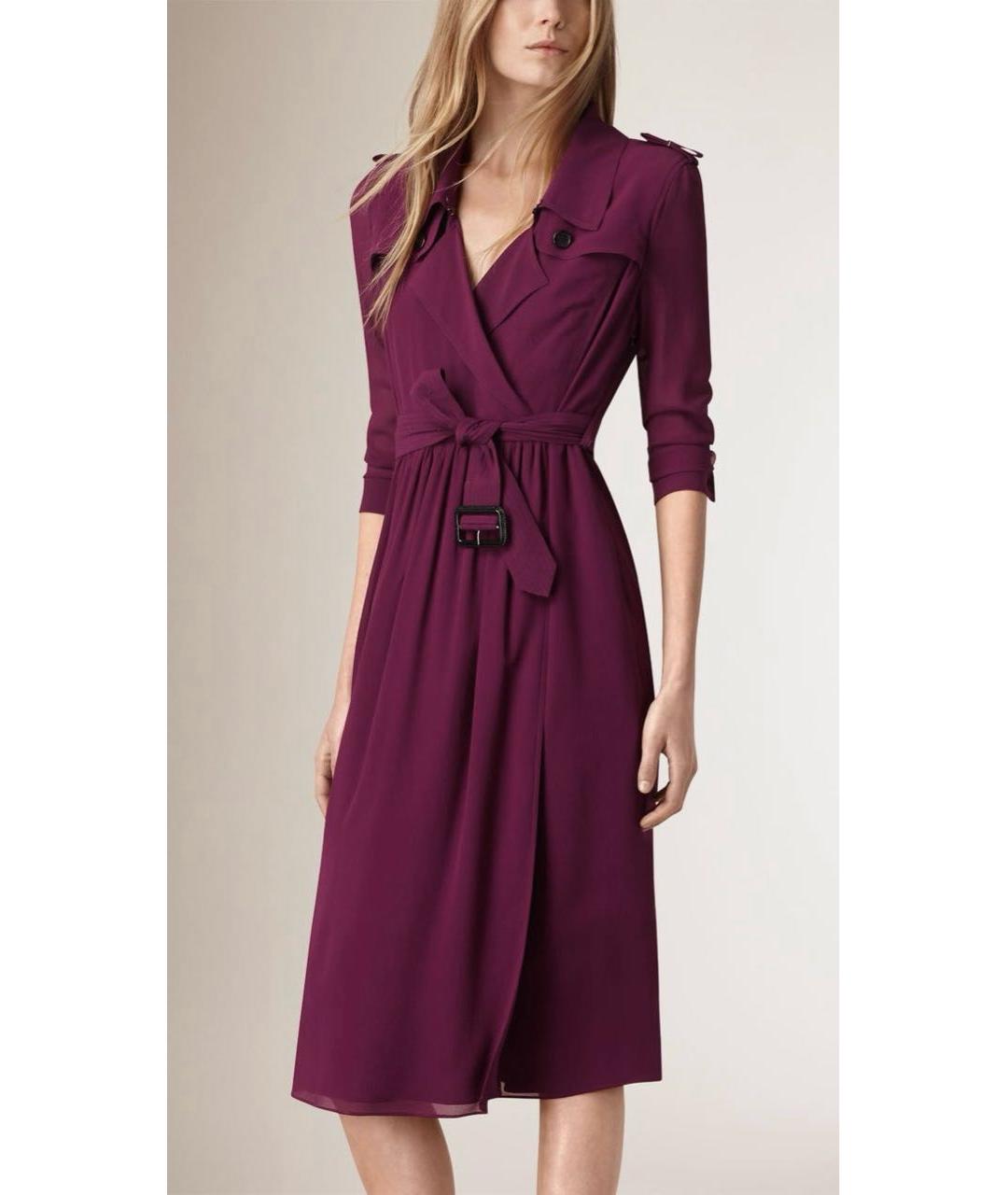 BURBERRY Фиолетовое шелковое повседневное платье, фото 4
