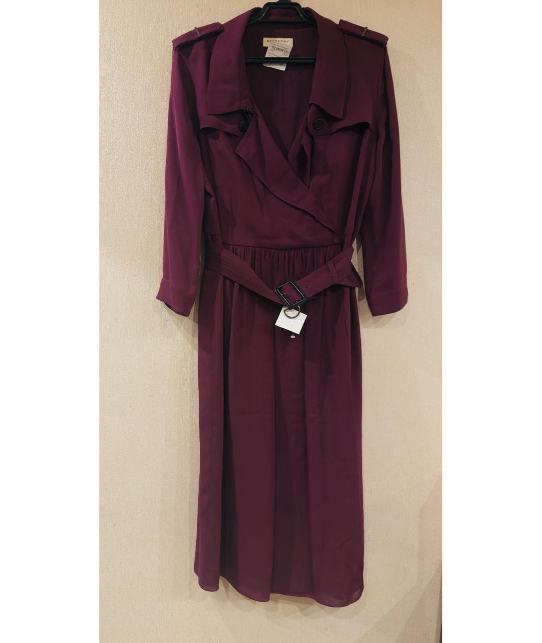BURBERRY Фиолетовое шелковое повседневное платье, фото 9