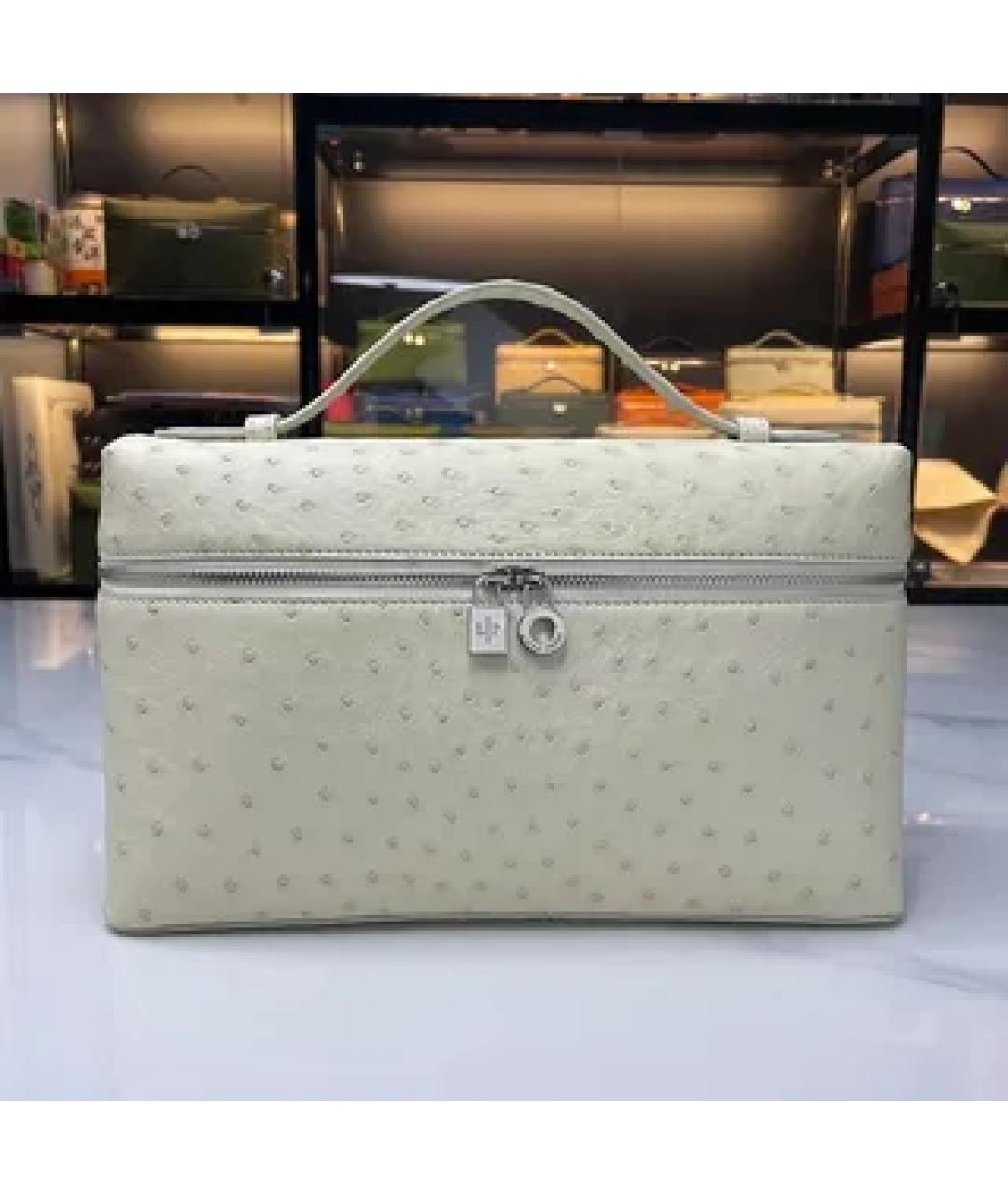 LORO PIANA Бежевая сумка с короткими ручками из экзотической кожи, фото 5