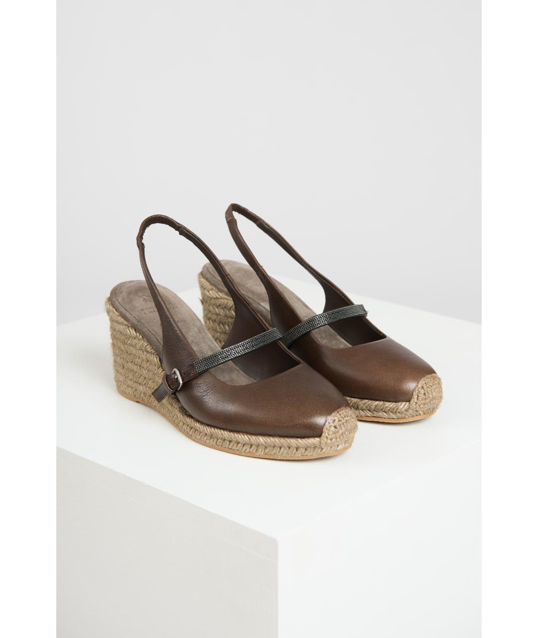 BRUNELLO CUCINELLI Коричневые кожаные босоножки, фото 2